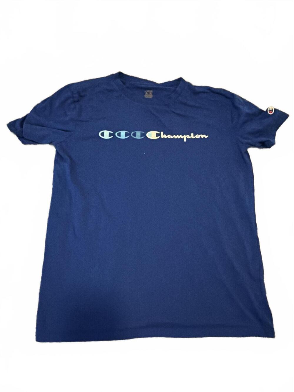Champion Kids Blue Graphic Logo T-Shirt Large - Casual Tee